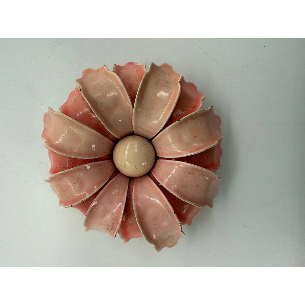 Vintage Baby Pink Enamel Flower Brooch Coral Tiered Petal Mid Century Pin Gift - Picture 2 of 6